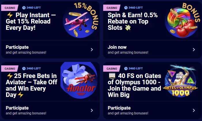 Todos los bonos de Spinay Casino