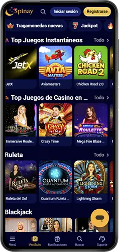 Aplicación o juego de navegador de Spinay Casino en tu teléfono