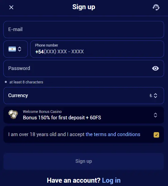 Register a Spinay Casino account